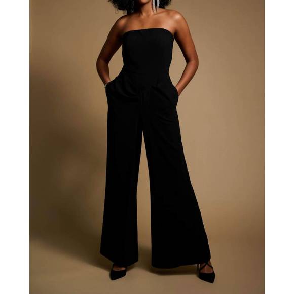 NEW JOSEPH RIBKOFF strapless wide leg jumpsuit in black - Picture 5 of 5